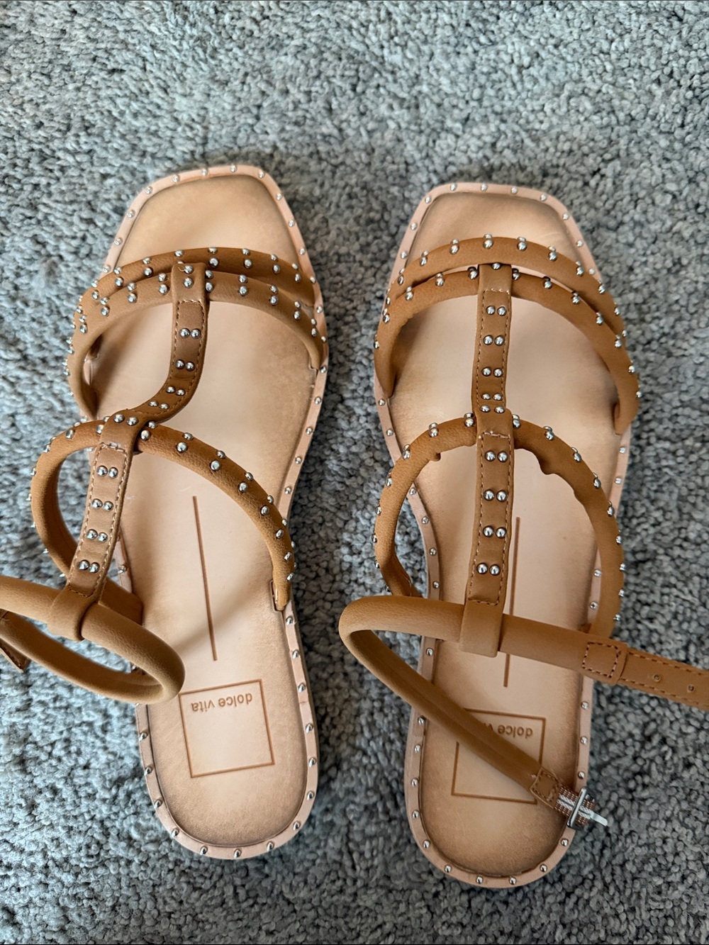 Dolce Vita Cognac Studded Strappy Flat Sandals